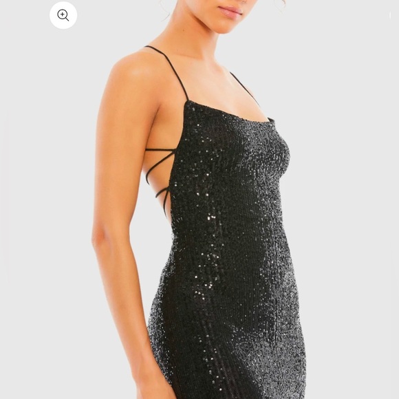 IEENA FOR MAC DUGGAL Black Stretch Sequin Lace Up Back Evening Gown Size 4 - Picture 2 of 4